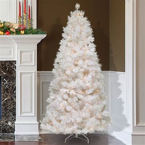 white pre lit slim christmas tree|More.